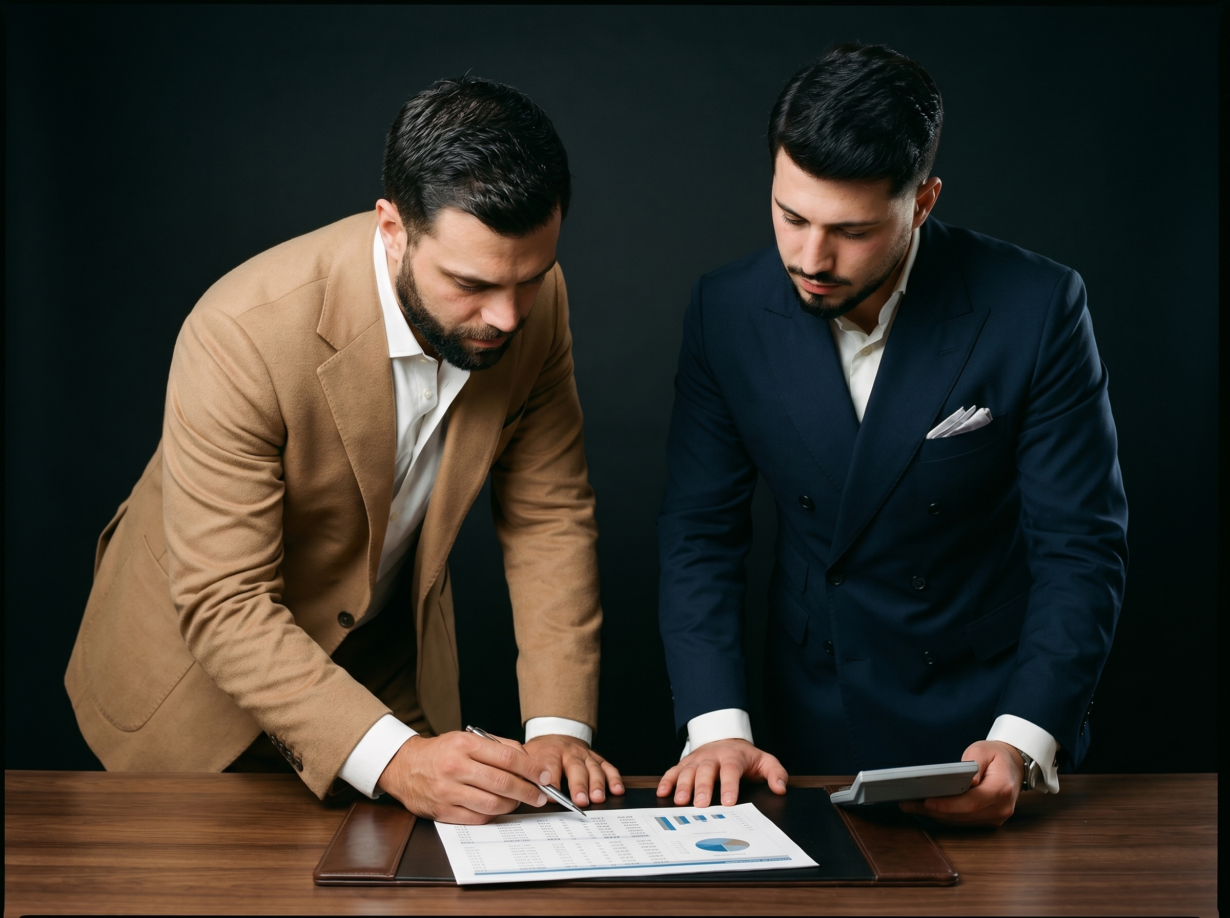 Mario Costa and Hannes Danho reviewing a financial spreadsheet